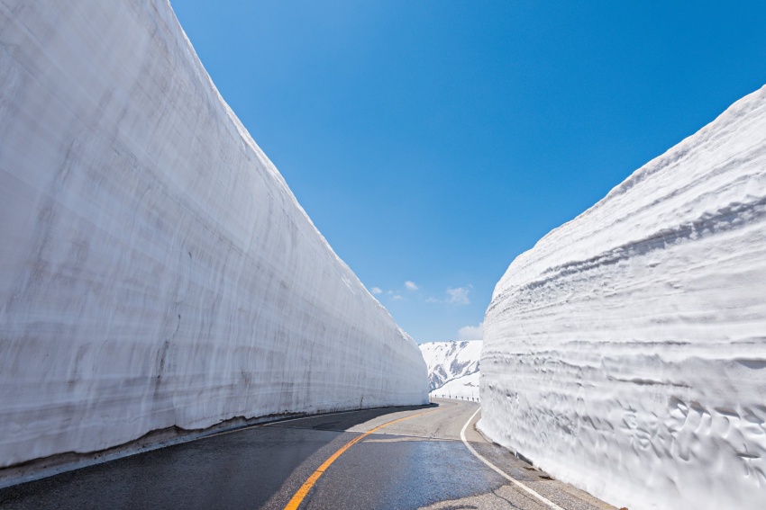 日本立山黑部雪牆為春天出現的奇景