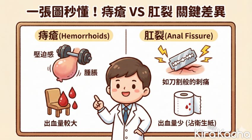 許多人見血就以為是痔瘡,其實「痛感」才是關鍵!醫師指出,若排便如刀割般劇痛,多半是肛裂。學會分辨出血量與疼痛特性,才能正確治療,避免小病拖成慢性傷口。