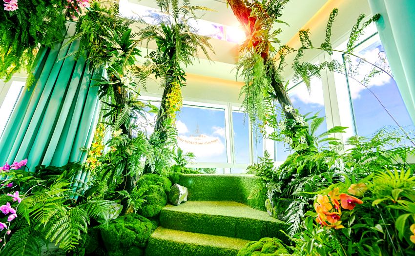 台北101 101F觀景台《蕨蘭之美》特展中央「雲朵仙境」以2026年度色「雲舞白」及趨勢色「變革藍綠」融合打造夢幻視覺