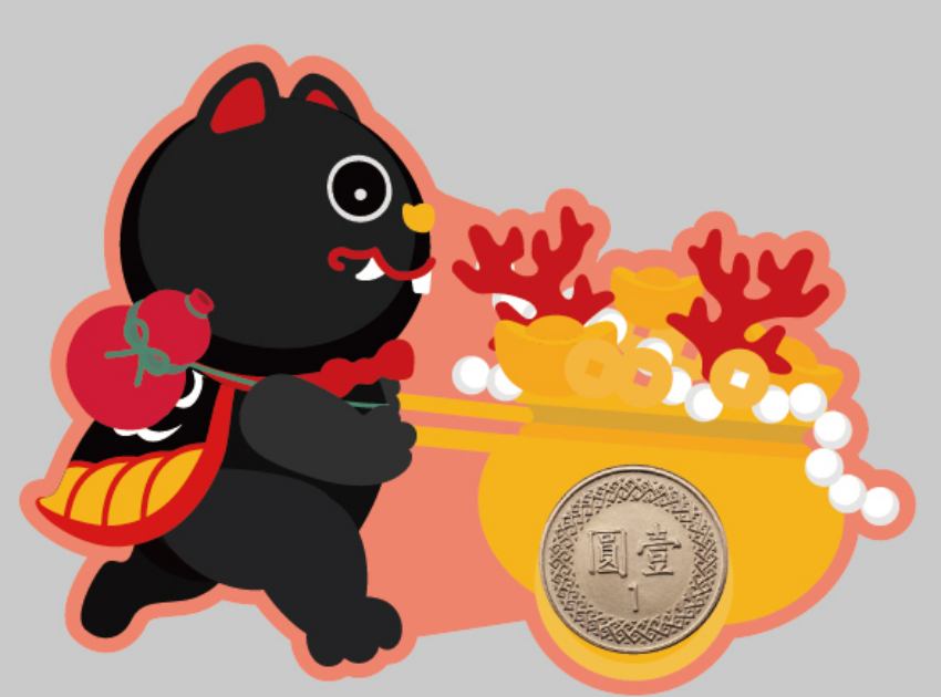 黑虎將軍造型的開運錢母細節精緻，懷抱裝滿金銀財寶的福袋，是2026年春節最具收藏價值的開運小物。