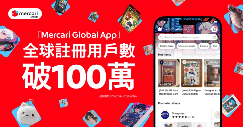 Mercari Global App全球累計下載數突破100萬次主視覺。圖／Mercari Japan提供